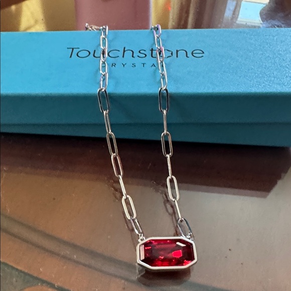Touchstone Crystal Silver Necklace with Red Pendant. - Picture 3 of 3
